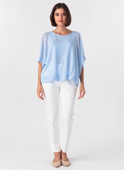 Blouse légère et transparente manches 3/4 bleu QUATTRO femme