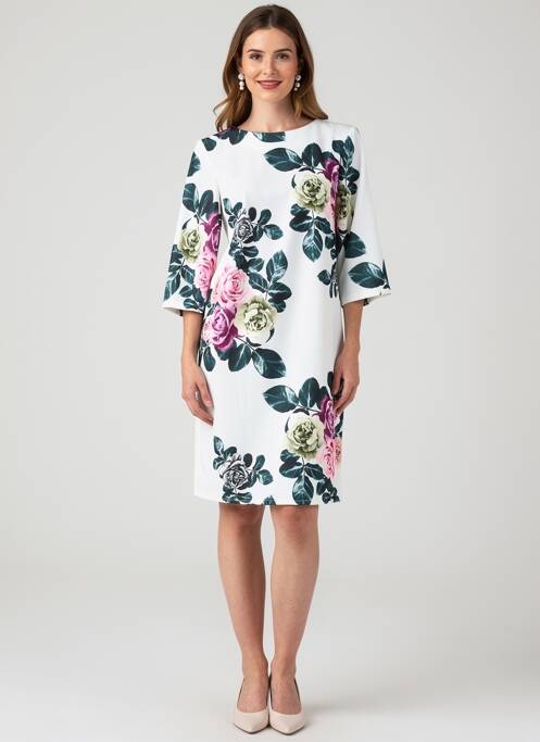 Robe mi-longue imprimé fleurs manches 3/4 blanc QUATTRO femme