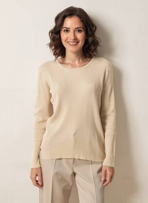 Pull coupe cintrée manches longues beige QUATTRO femme
