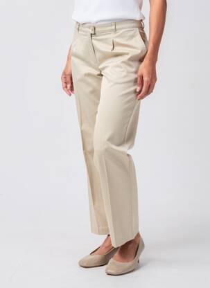 Pantalon droit tissage popeline taille haute beige QUATTRO femme