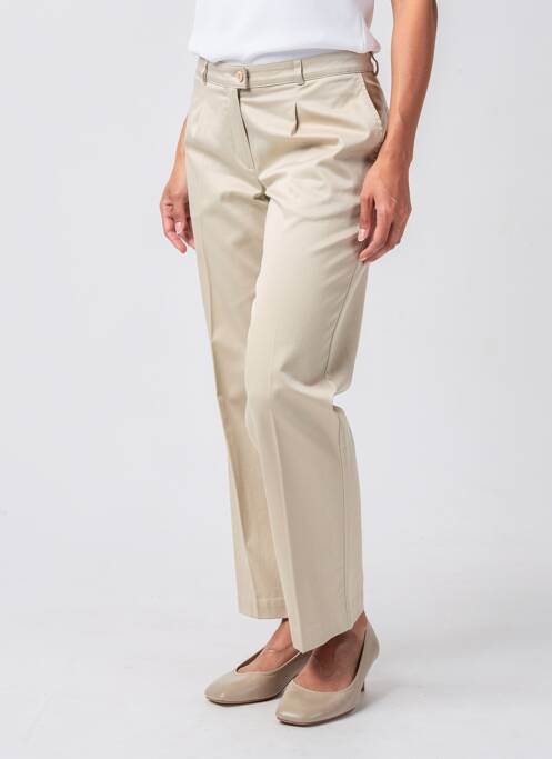 Pantalon droit tissage popeline taille haute beige QUATTRO femme