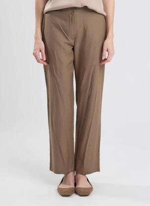 Pantalon droit fermeture zippée sous rabat boutonné marron QUATTRO femme