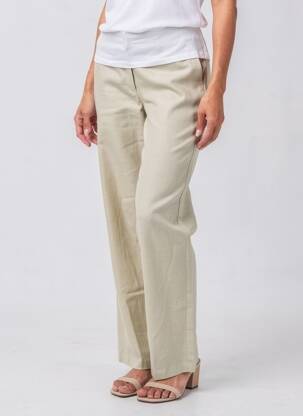 Pantalon droit fermeture zippée sous rabat boutonné beige QUATTRO femme
