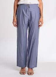 Pantalon droit fermeture zippée sous rabat boutonné bleu QUATTRO femme