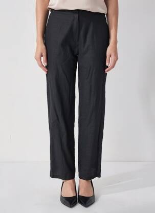 Pantalon droit fermeture zippée sous rabat boutonné noir QUATTRO femme