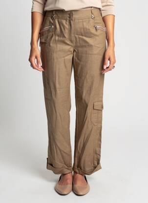 Pantalon droit fermeture zippée sous rabat boutonné marron QUATTRO femme