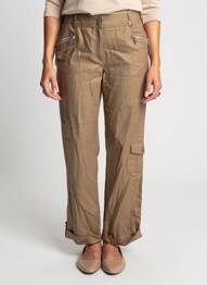 Pantalon droit fermeture zippée sous rabat boutonné marron QUATTRO femme