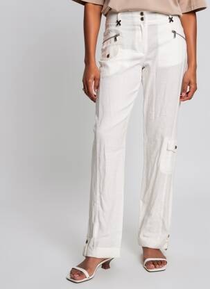Pantalon droit fermeture zippée sous rabat boutonné blanc QUATTRO femme