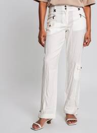 Pantalon droit fermeture zippée sous rabat boutonné blanc QUATTRO femme