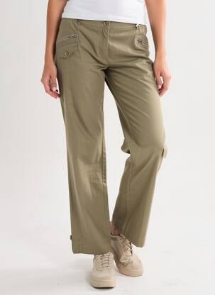 Pantalon droit fermeture zippée sous rabat boutonné vert QUATTRO femme