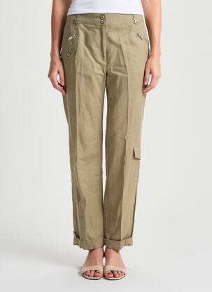 Pantalon droit fermeture zippée sous rabat boutonné vert QUATTRO femme