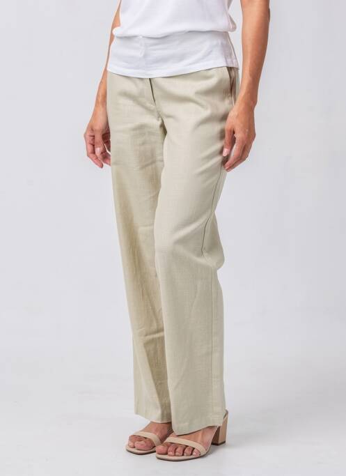 Pantalon droit fermeture zippée sous rabat boutonné beige QUATTRO femme
