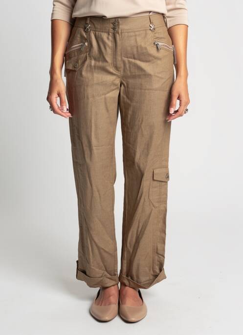 Pantalon droit fermeture zippée sous rabat boutonné marron QUATTRO femme