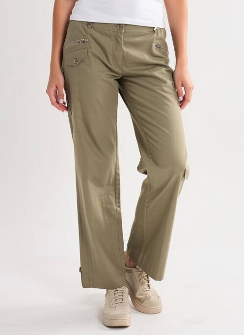 Pantalon droit fermeture zippée sous rabat boutonné vert QUATTRO femme