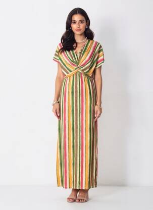 Robe longue manches courtes manches courtes vert MD'M femme