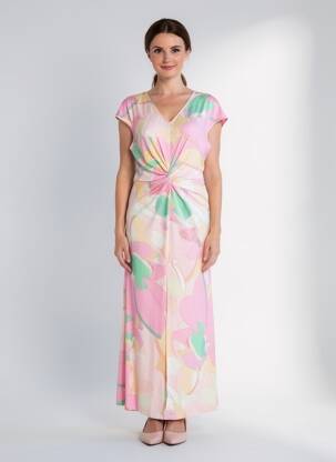 Robe longue imprimé fantaisie manches courtes rose K-DESIGN femme