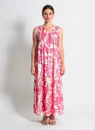 Robe longue tissage popeline sans manche rose LA FEE MARABOUTEE femme