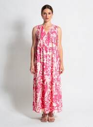 Robe longue imprimé fleurs sans manche rose LA FEE MARABOUTEE femme