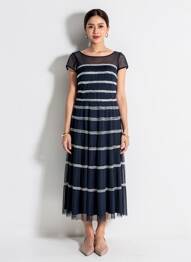 Robe mi-longue manches courtes manches courtes bleu VERA MONT femme