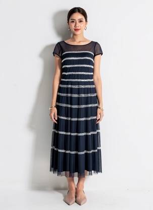 Robe mi-longue manches courtes manches courtes bleu VERA MONT femme