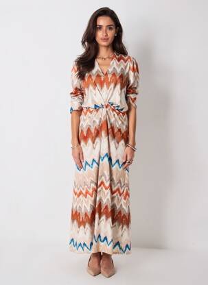 Robe longue doublure manches 3/4 orange K-DESIGN femme