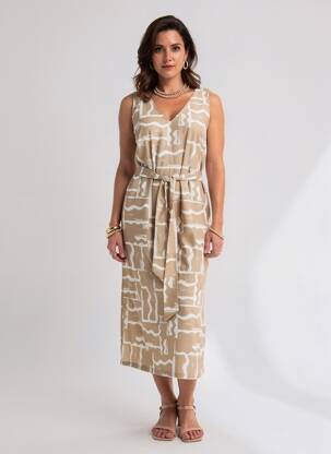 Robe longue imprimé fantaisie sans manche beige SIGNE NATURE femme