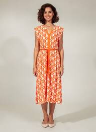 Robe mi-longue tissage crêpe sans manche orange MD'M femme