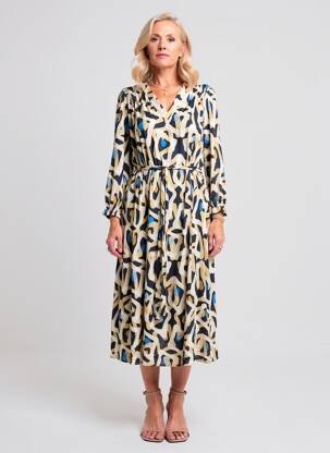 Robe mi-longue coupe fluide manches 3/4 beige SIGNE NATURE femme