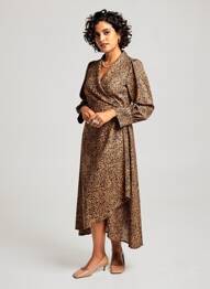 Robe mi-longue imprimé fantaisie manches longues marron MARBLE femme