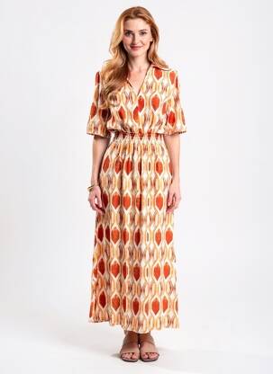 Robe longue tissage popeline manches courtes orange YES.ZEE femme