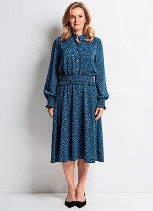 Robe mi-longue coupe fluide manches longues bleu MARBLE femme