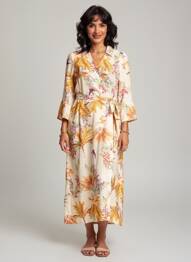 Robe longue imprimé fleurs manches 3/4 jaune DIANE LAURY femme