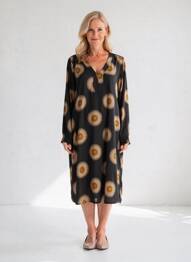 Robe mi-longue imprimé fantaisie manches longues noir SIGNE NATURE femme