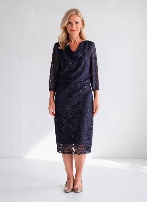 Robe mi-longue manches 3/4 manches 3/4 bleu VERA MONT femme