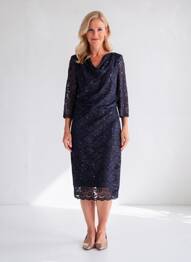 Robe mi-longue manches 3/4 manches 3/4 bleu VERA MONT femme