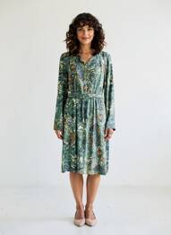 Robe mi-longue imprimé fleurs manches longues vert DIANE LAURY femme