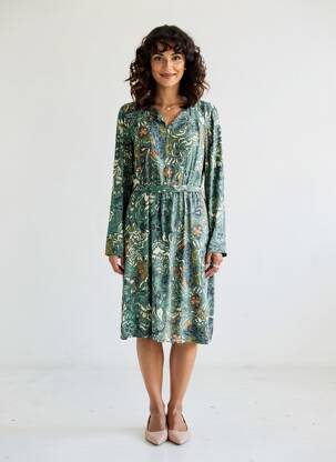 Robe mi-longue imprimé fleurs manches longues vert DIANE LAURY femme