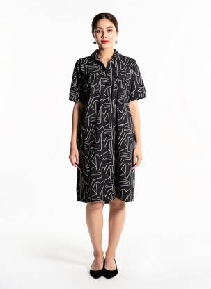 Robe mi-longue manches courtes manches courtes noir K-DESIGN femme