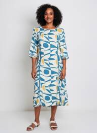 Robe mi-longue coupe fluide manches courtes bleu MD'M femme