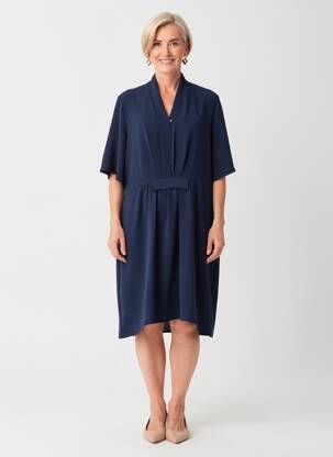 Robe mi-longue coupe fluide manches courtes bleu JULIE GUERLANDE femme