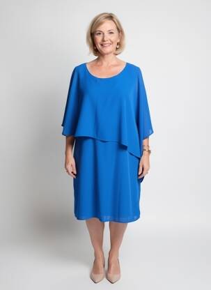 Robe mi-longue tissage crêpe manches courtes bleu GREGORY PAT femme