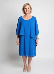 Robe mi-longue tissage crêpe manches courtes bleu GREGORY PAT femme