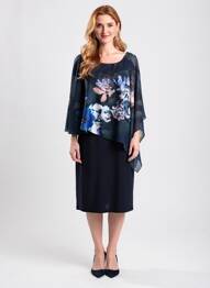 Robe mi-longue imprimé fleurs manches 3/4 bleu VERA MONT femme