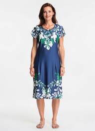 Robe mi-longue imprimé fleurs manches courtes bleu GREGORY PAT femme