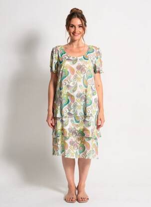 Robe mi-longue coupe fluide manches courtes vert AGATHE & LOUISE femme