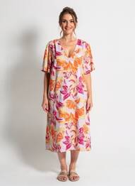 Robe mi-longue coupe fluide manches courtes violet SIGNE NATURE femme