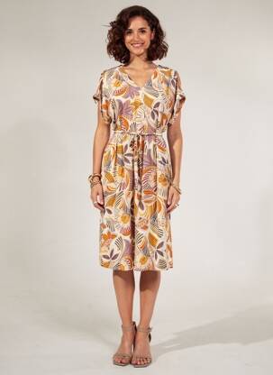 Robe mi-longue tissage crêpe manches courtes beige DIANE LAURY femme