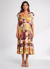 Robe mi-longue coupe fluide manches courtes orange YES.ZEE femme