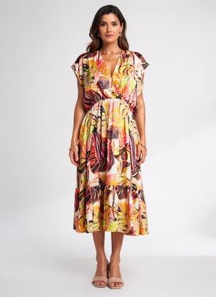 Robe mi-longue coupe fluide manches courtes orange YES.ZEE femme