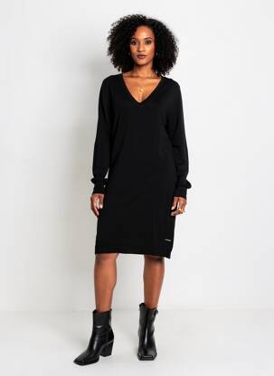 Robe pull resserrée sur le bas manches longues noir MD'M femme